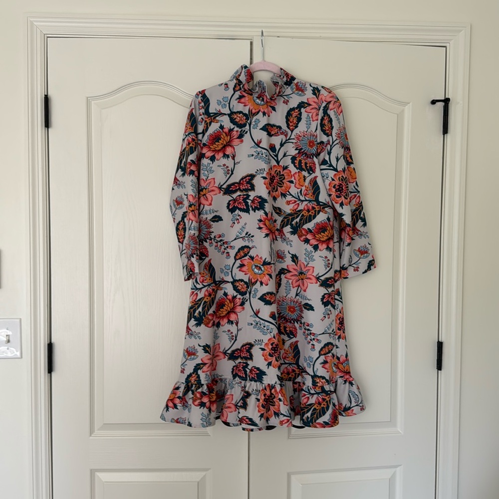 TUCKERNUCK Floral Ruffle Shift Dress Bow Tie-Back Swing Cocktail Vacation
